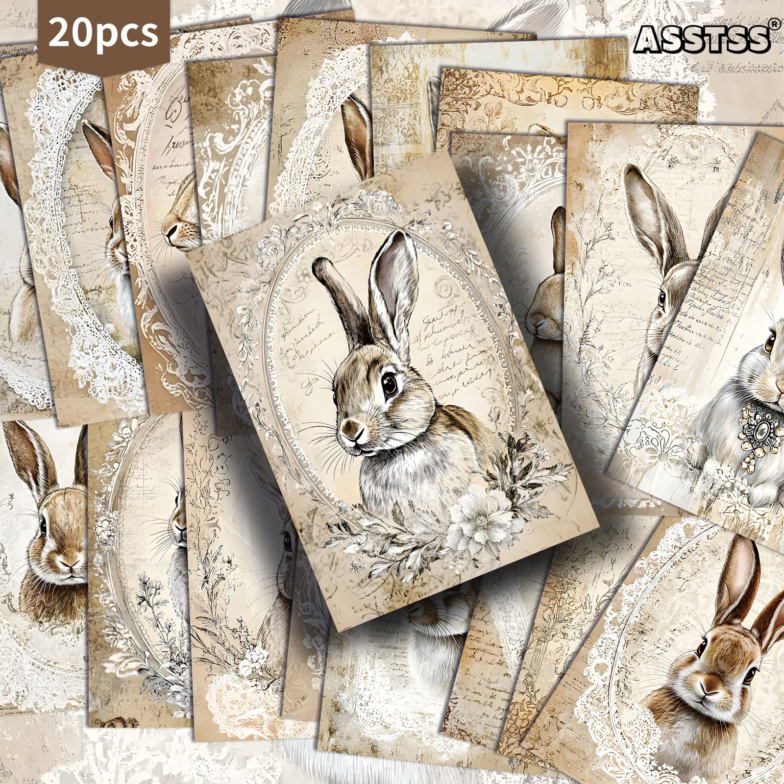 TEMU 20-pack Asstss Retro Lace Easter Cards - Vintage Pinup Rabbit Illustrations, Junk Journal Paper Suitable For Scrapbooking, Crafting & Collectible Gift Cards (20 Pack, 4x6in)