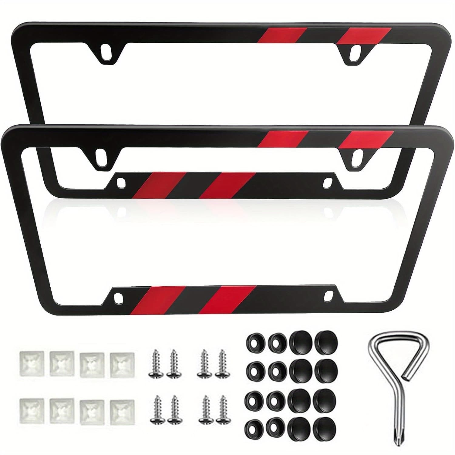 TEMU 2pcs Striped Aluminum License Plate Frame With Full Set Of Installation Tools & Car Models Trim