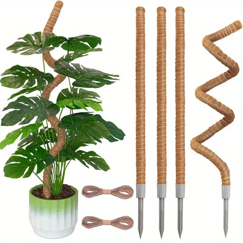 TEMU 1& 2& 4 Pack Moss Poles, 47.6 Inch Stand, Coconut Coir Moss Poles For Climbing Plants, Diy Plant Stick Support Stake Kit For Pothos, Philodendron And Potted Plants, Etc.