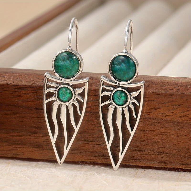 TEMU 1 Pair Of Retro And Minimalist Sun Patterned Hollow Pendant Earrings, Handmade Additions With Tribal Ethnic Style For Women, Suitable For Travel And Vacation, An Ideal Gift For Women