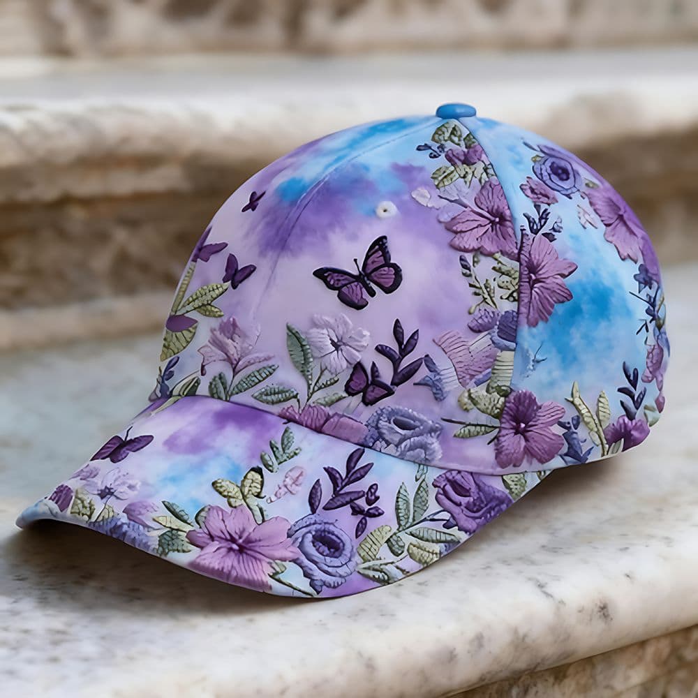 TEMU & Lavender Tie Dye Baseball Purple Floral Embroidery Leaf Decor Outdoor Casual Hat