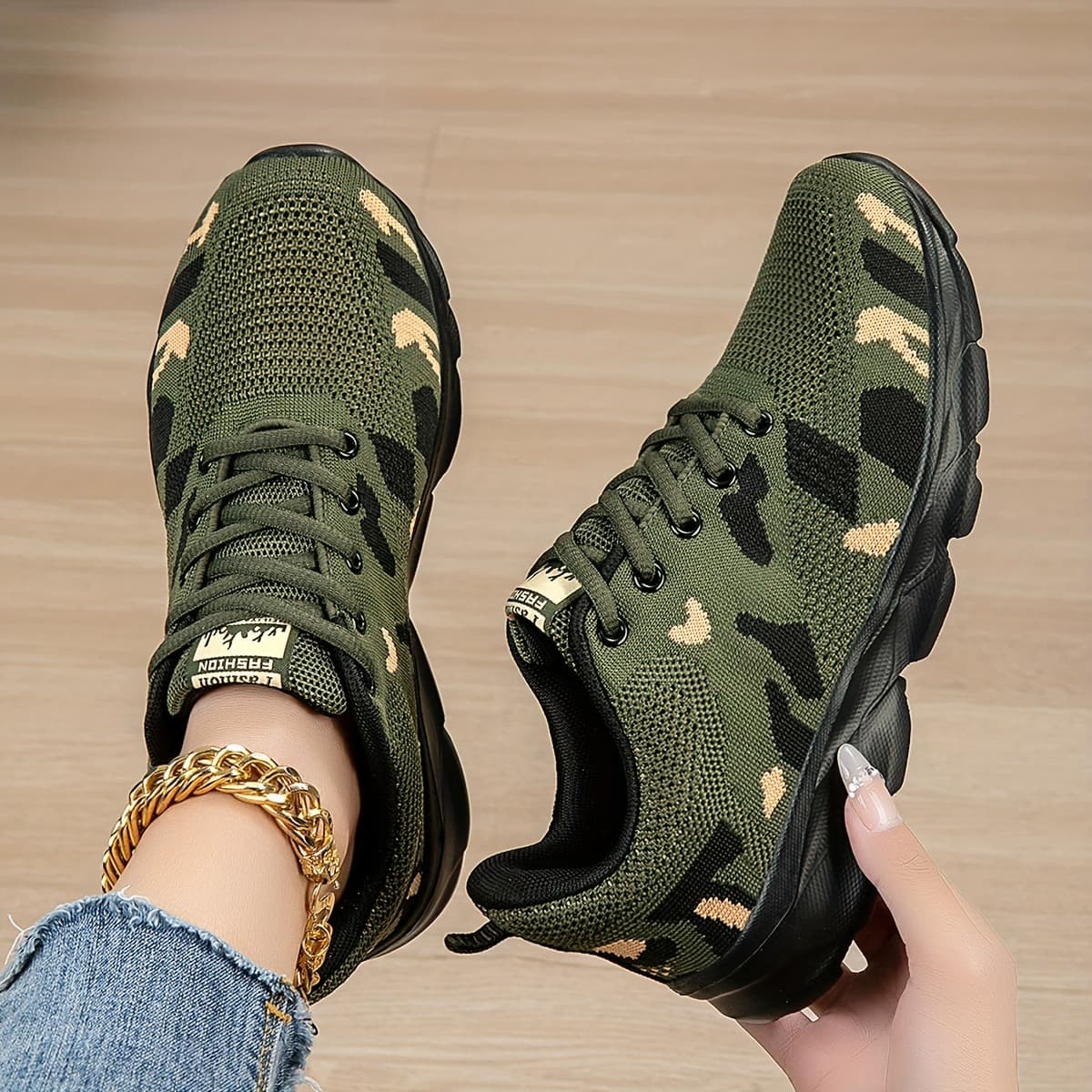 TEMU Women's Fashion Camo Running Sneakers - Lightweight, Non-slip, Breathable Mesh Sneakers With Eva Sole For Hiking & Casual Wear, 2025 New, Casual Hiking Shoes, Eva Sole