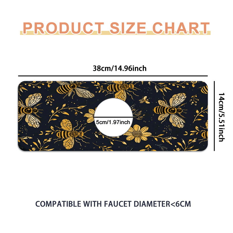 TEMU [water-absorbing Pattern Mat] 1pc Elegant Nature Floral Rubber Faucet Water-absorbing Mat Bathroom Faucet Mat And Anti-slip Mat Kitchen And Bathroom Countertop Accessories