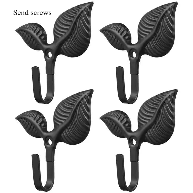 TEMU 4pcs Wall Mounted Leaf Hook Wrought Iron Rustic Wall Hook Decorative Coat Hook Vintage Coat Hooks For Bags Hats Keys Towels