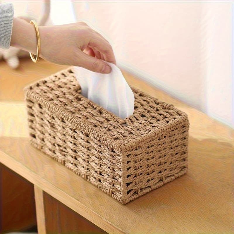 TEMU Vintage Bohemian Tissue Box Holder - Handmade Paper Tissue Dispenser With Decorative, Rectangular For , Compatible With Tissues (3 Colors) - Bathroom, Décor