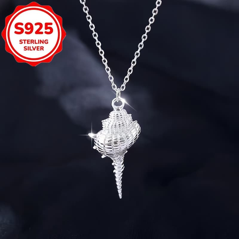 TEMU S925 Silver Hypoallergenic Retro Minimalist Temperament Conch Pendant Necklace Collarbone Chain Silvery Necklace Accessories Exquisite Gifts For Women, Couples, , Christmas, Valentine's Day, Day