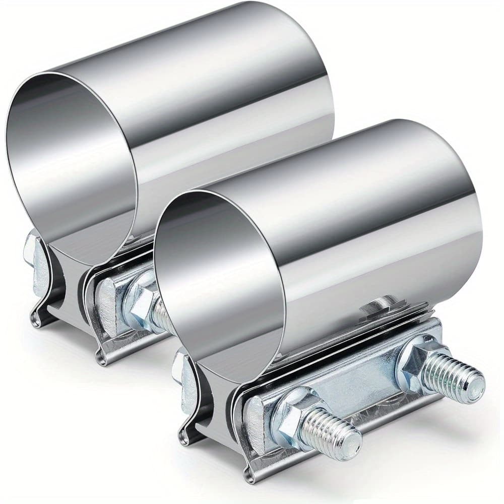 TEMU 2pcs 2.5" Stainless Steel Exhaust Butt Joint Clamps - High-quality 304 Stainless Steel, Resistant, With Screws & Brackets Included, Stainless Steel Clamps