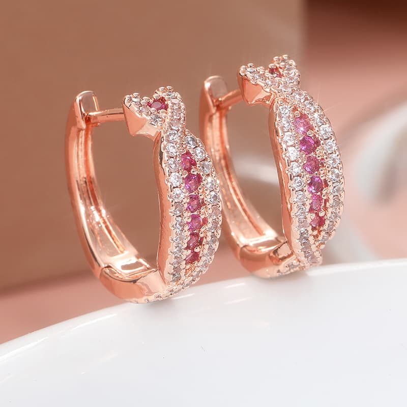 TEMU 1 Pair Of Luxurious And Elegant Synthetic Zirconia Rose Golden Earrings, Exquisite Women's Accessories Suitable For Weddings, Parties, Banquets, And Valentine's Day Gifts For Couples