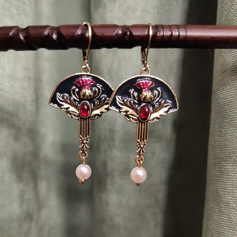 TEMU 2pcs Vintage Golden Plated Drop Earrings Boho Retro For Victorian Themed Events Gala Nights Daily Wear Add Ornate Floral To Women's Jewelry Collection With Unique Enamel & Artificial 19th-c