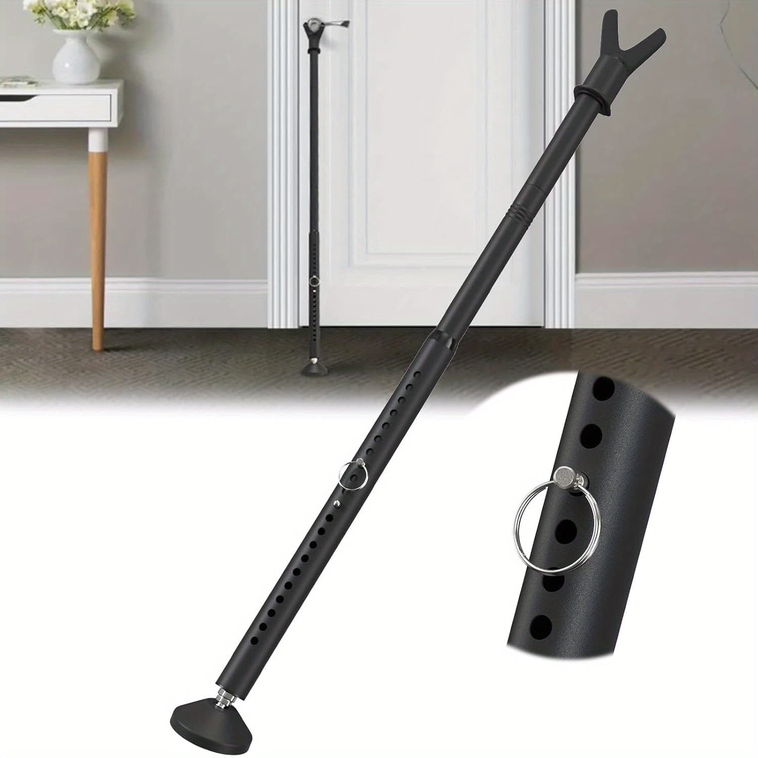 TEMU Door Stoppers Security Bar & Sliding Glass Door Lock Keep Your Home Security, Adjustable Jammer With Interchangeable Caps & Rubber Tips, Ideal For Home, Apartment And Travel Protection, Black