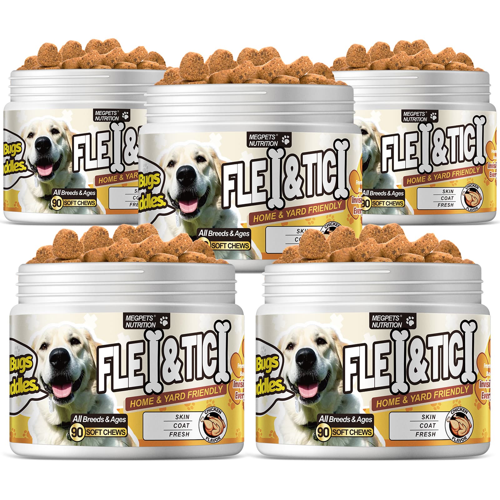 TEMU [5 Pack-450 Chews]fle And Tic Health For Dogs | Skin & Digestive Health, | With Coconut Oil, Yeast, -3 & Vitamin B1 B6 B12 | For All Breeds & Ages | Flavor,