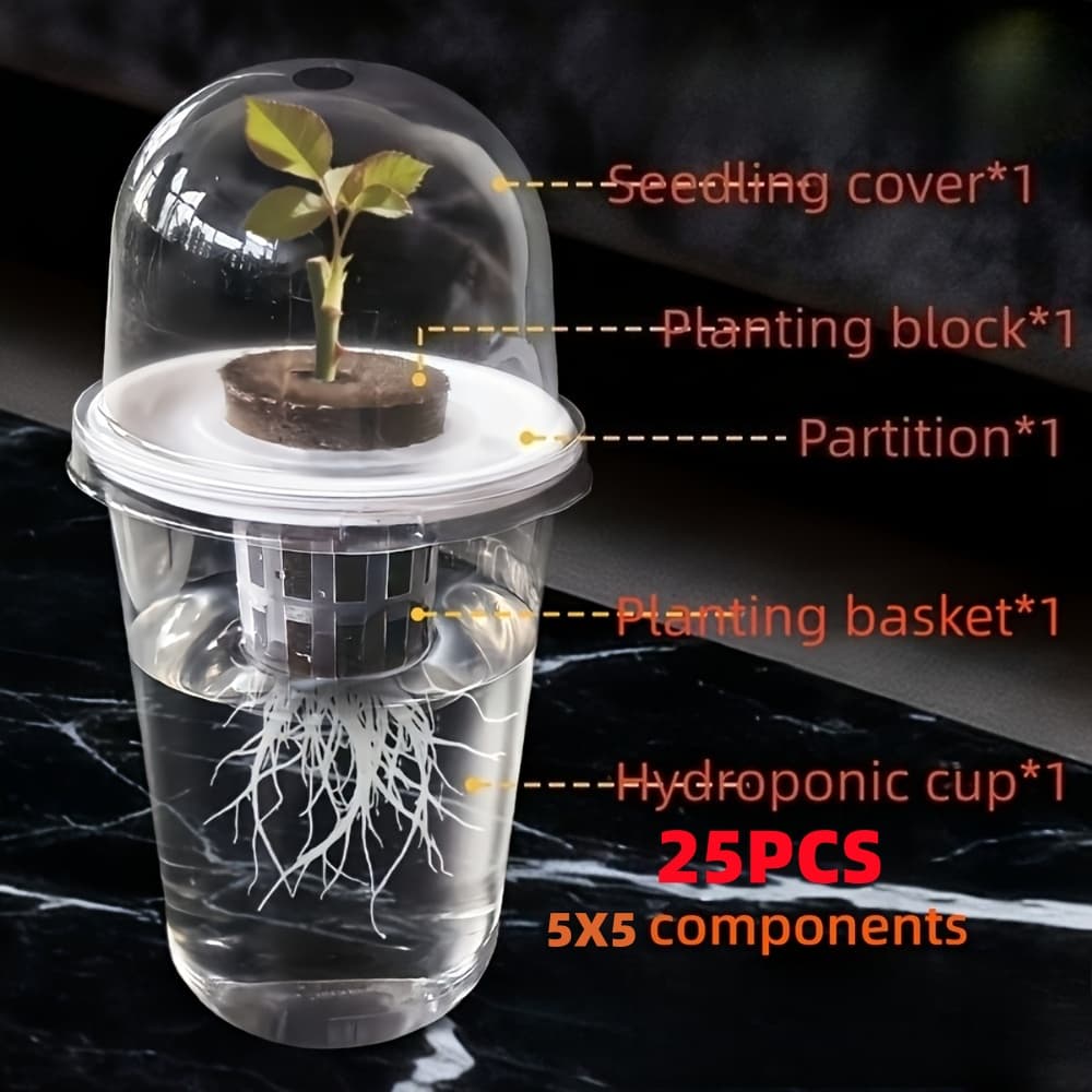 TEMU 25pcs (5x5 System) Hydroponic Germination Tray & Grow Kit - Easy Assembly Seed Starter With Components For /outdoor, Herbs, Sprouts, Seedlings - Monitoring, Ideal For Beginners & Small