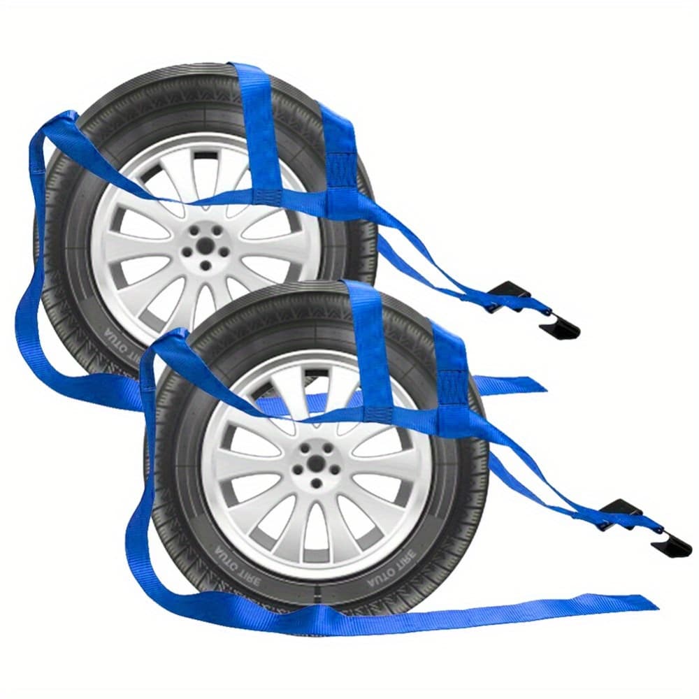 TEMU Set Of 2 Heavy-duty Tire Straps For Tow , Designed For 14-17 Inch Wheels, Includes Flat Hooks, 2 Axle Straps, And A Carrying Bag, With A Break Strength Of 10, 000