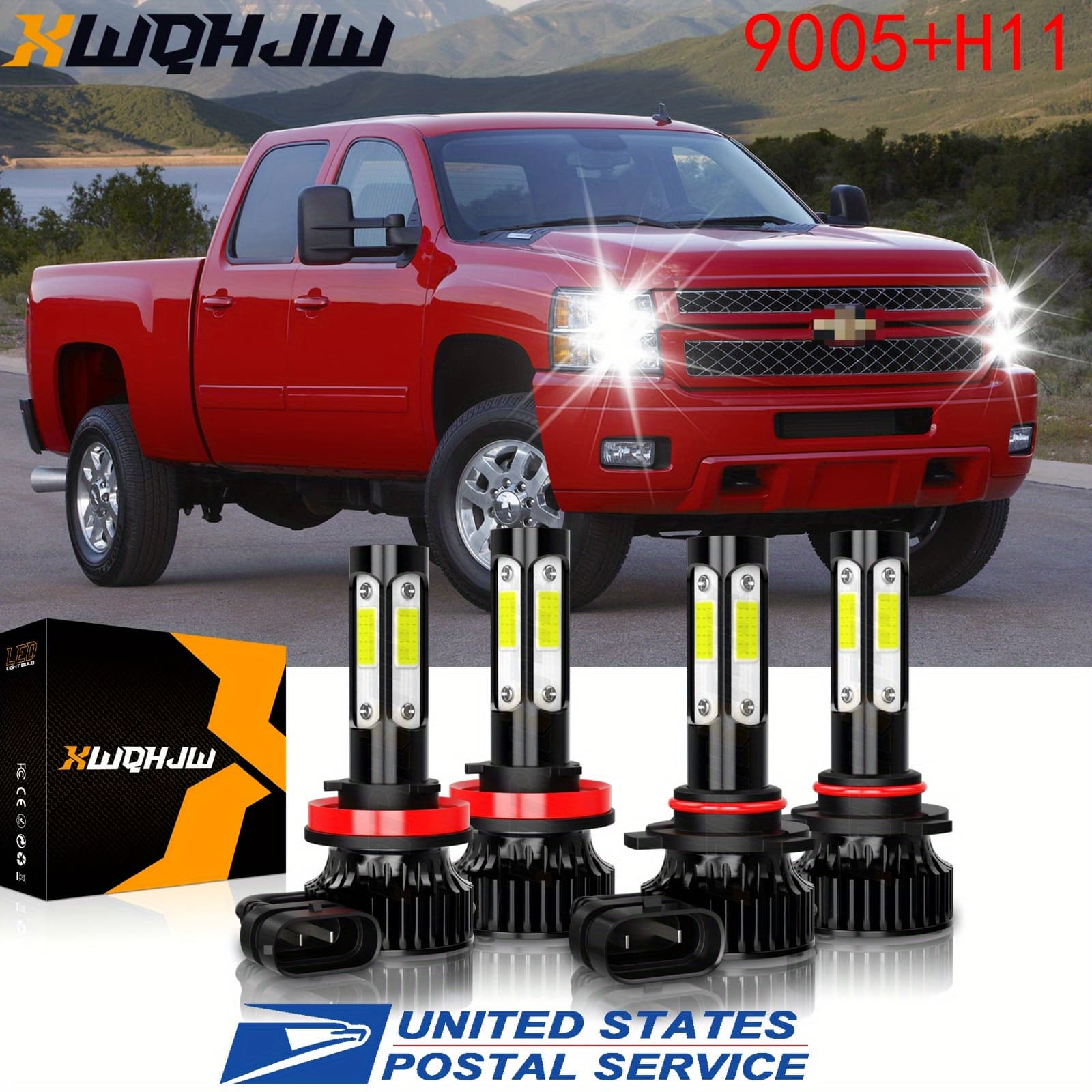 TEMU For Chevy Silverado 1500 2500 (year:2007-2015) Led Headlight Beam Bulbs Combo Kit 9005/ Hb3+h11, 6000k Cool White, Plug And Play, Pack Of 4, Without Battery