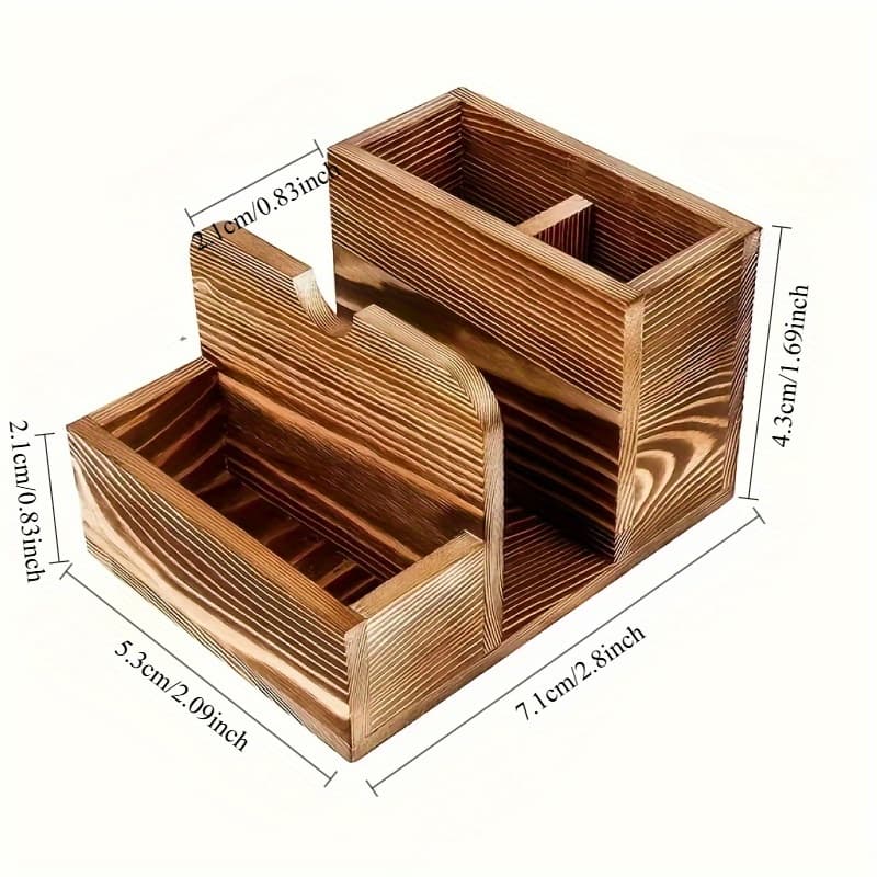 TEMU 1pc Wooden Napkin Holder, Tabletop Paper Napkin Dispenser Storage Rack For Dining Table, Kitchen, Restaurant, With Seasoning Knife Fork Storage Box And Paper Towel Holder