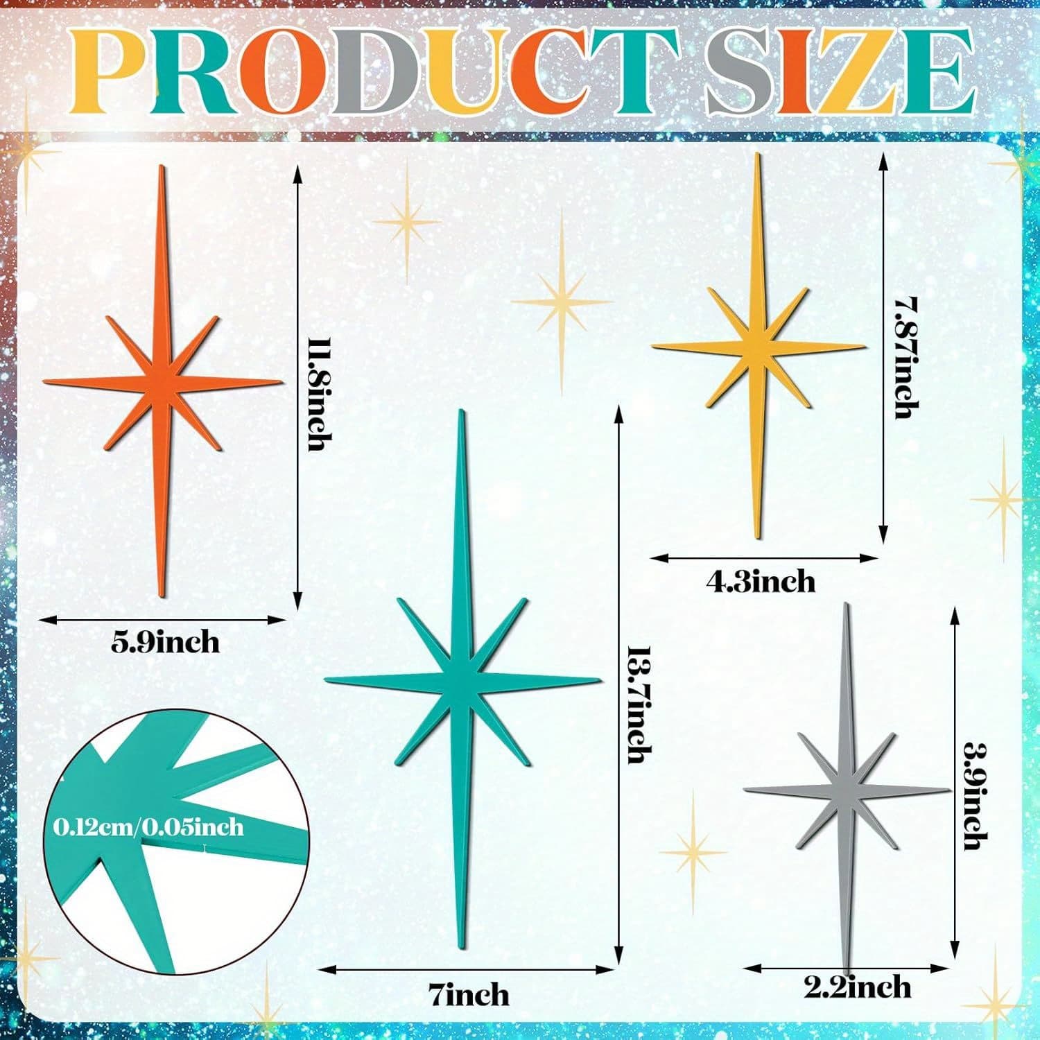 TEMU 4pcs Vintage Starburst Metal Wall Art - Set Of 4 Retro Atomic Star Sculptures For Mid-century Modern Decor