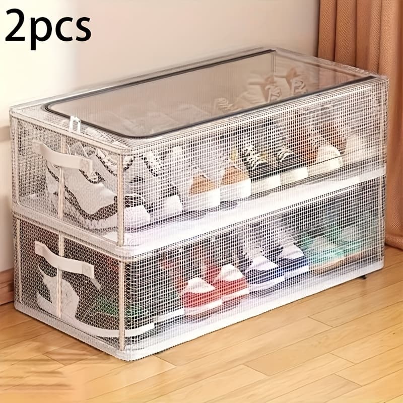 TEMU 2pcs Modern Rectangular Shoe Storage Box, Transparent Pvc Material, 40cm/15.75 Inches