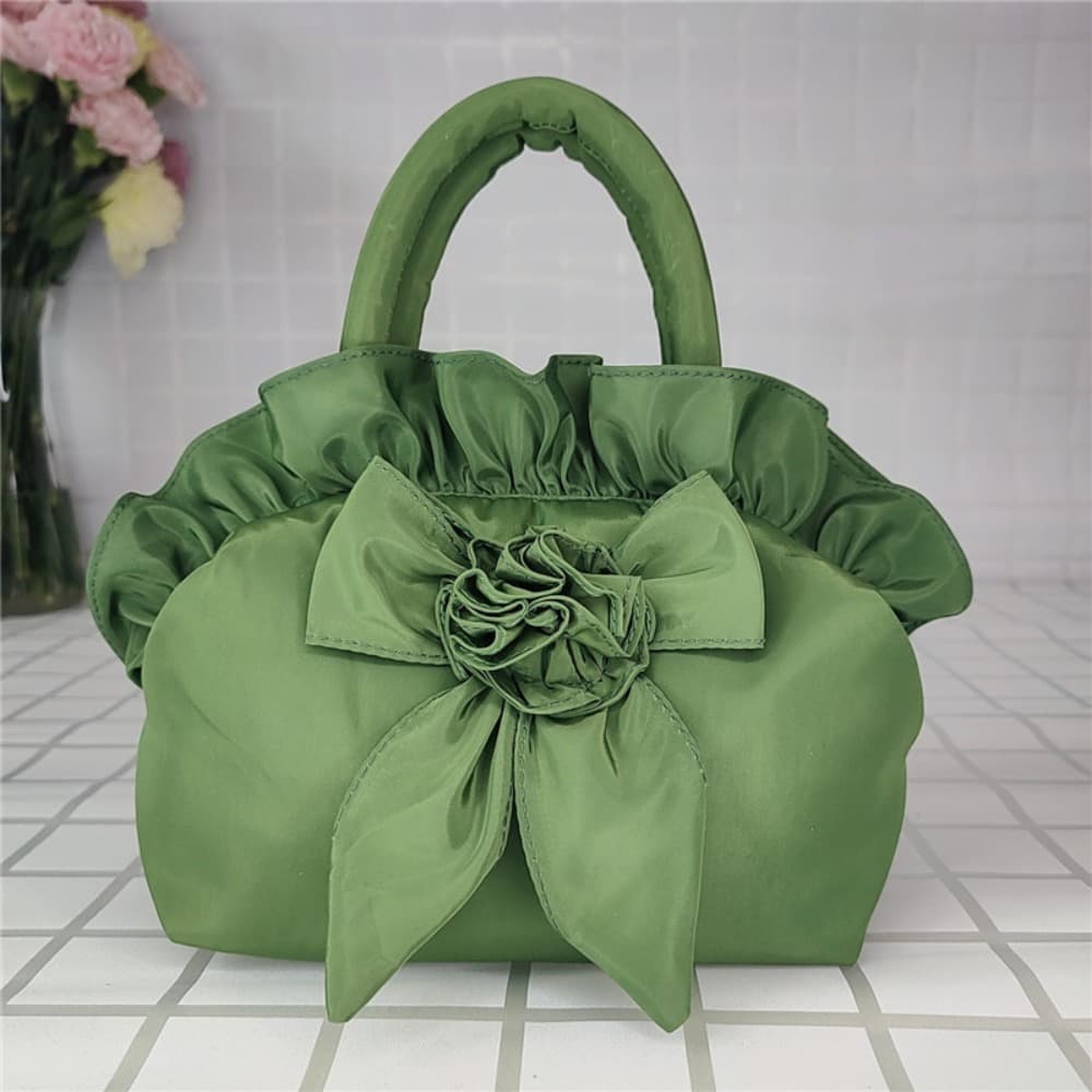 TEMU 1pc Bowknot Ladies Handbag New Solid Color Top Handle Middle Bag With Zipper Summer Purse Women