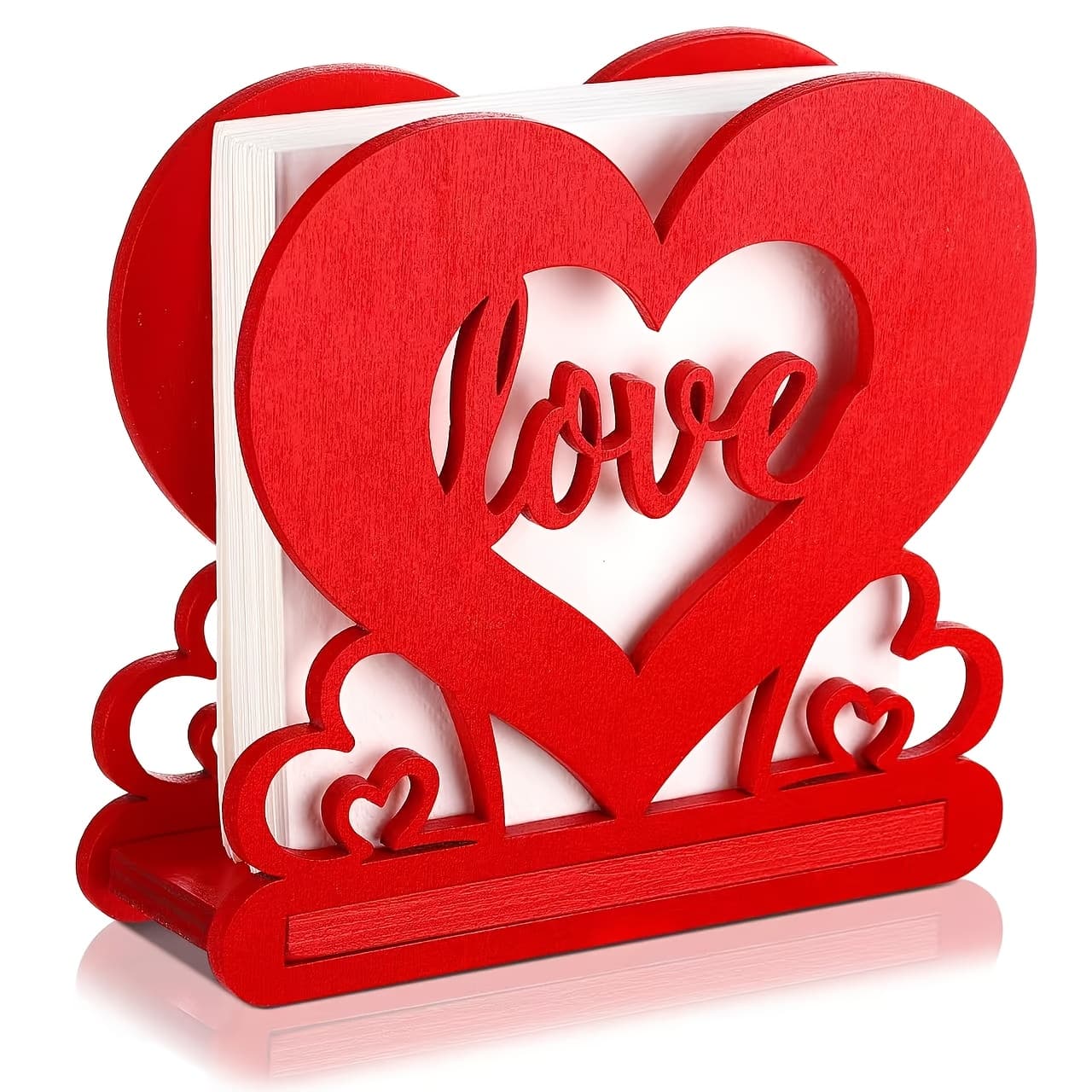 TEMU Napkin Holder, Valentine's Day Decoration, Suitable For Dining Table, Wooden Tissue Dispenser, Red Vintage Style, Cocktail Glass Napkin Holder, Wooden Country Tissue Dispenser, For Storage
