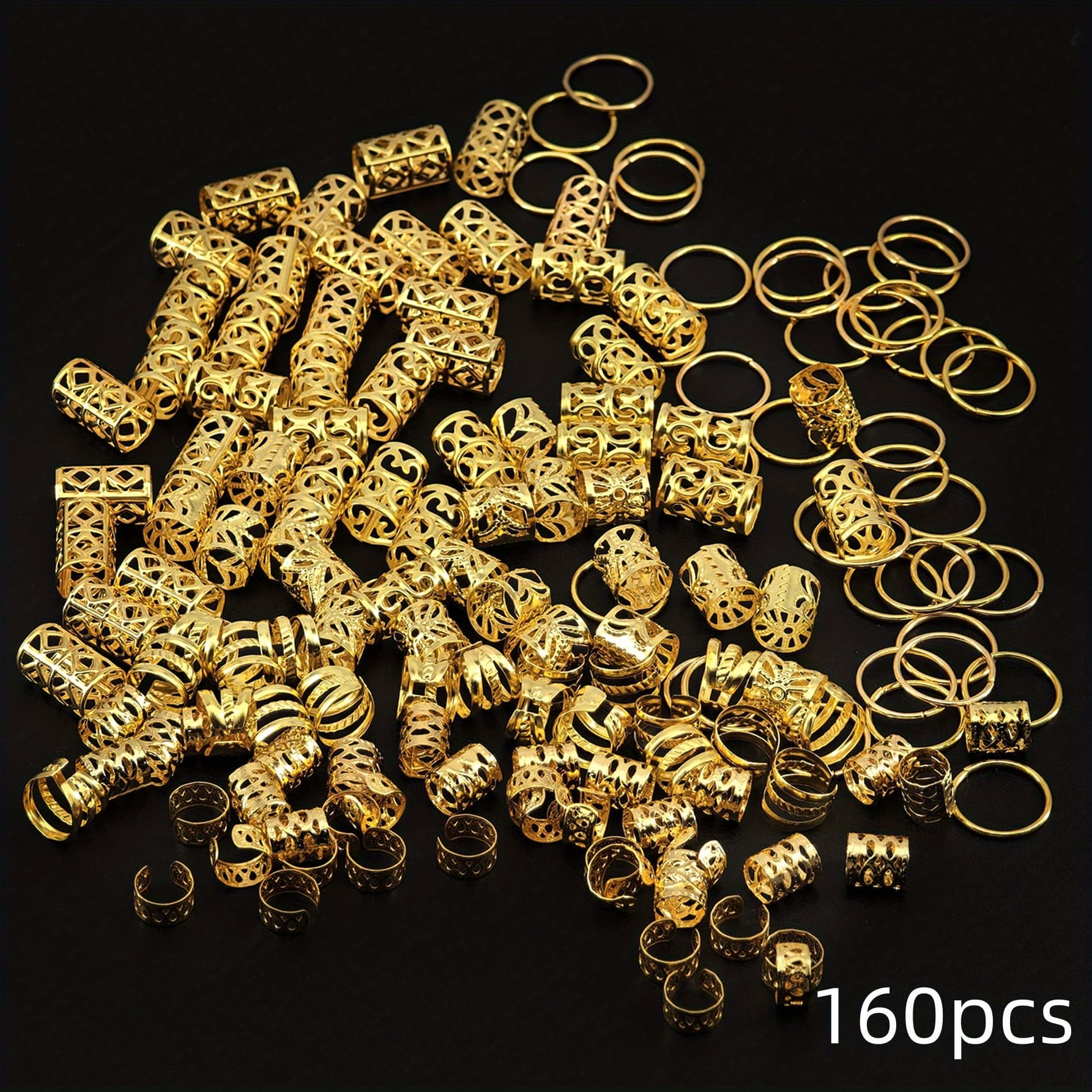 TEMU 160pcs/set Bohemian Style Mini Dreadlock Beads Vintage Hollow Hair Rings Hair Cuff Hair Pins Loops Hair Accessories Loc Hair Jewelry For Braids