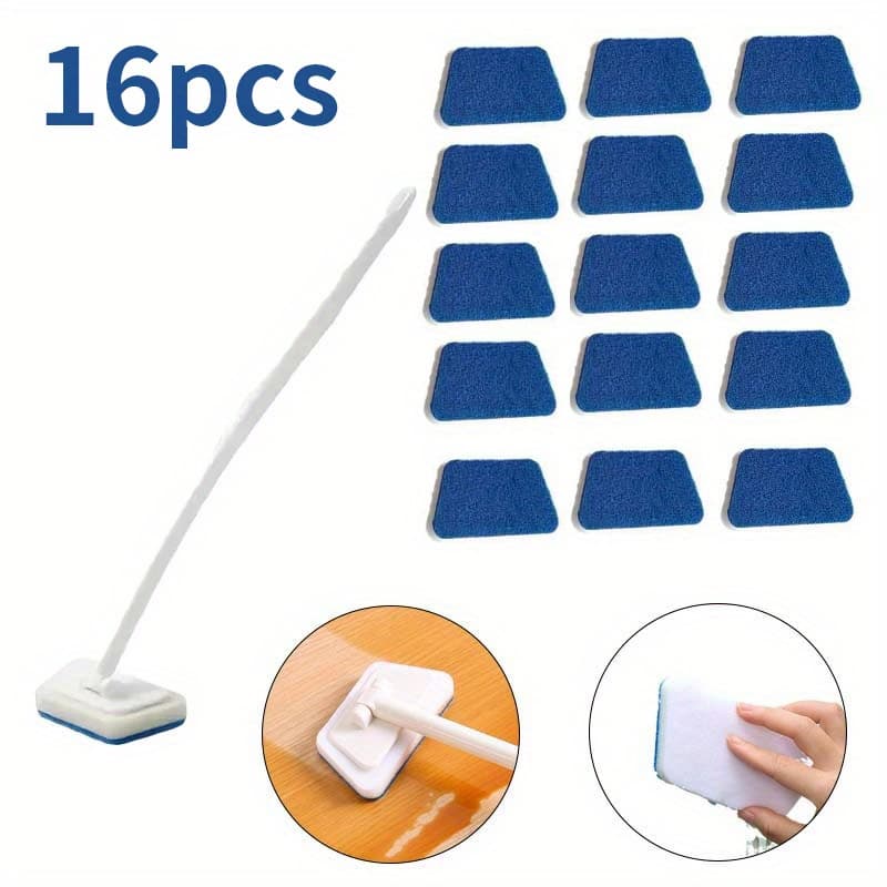 TEMU 16pcs All-purpose Deep Clean Brush System - 2-in-1 Bath Scrubber & Window Squeegee Combo With 22" Durable Handle For Indoor/ Outdoor Surface Cleaning