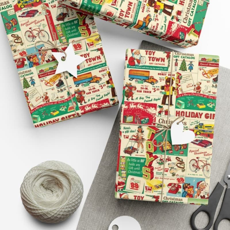 TEMU 58 Inches Vintage Toy Store Christmas Wrapping Paper: 1960s , Toy Catalog
