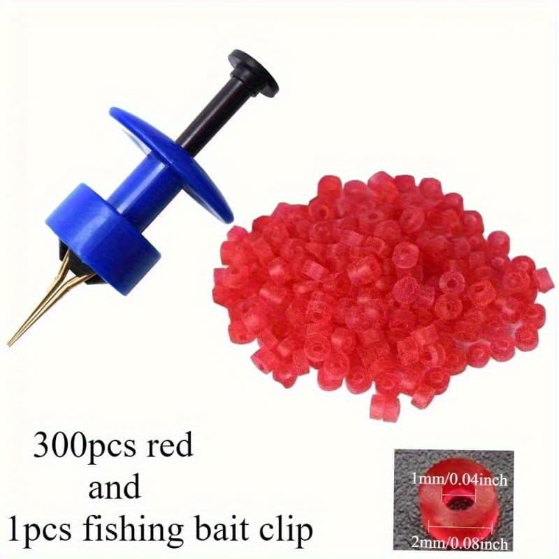 TEMU 1pc Clip And 300pcs Baits Elastic Rubber Rings Worm Bait Fishing Clip Hand Tied With Bands Rubber Pellet Bait Bandage