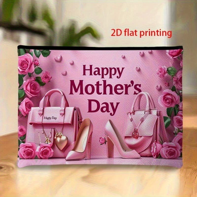 TEMU 2d Flat Design, Happy Makeup Bag- Pink With The Text "happy ", Lightweight And Portable Makeup Bag For Travel And Daily Use, Made Of Material, Travel Makeup Bag, 2d Flat Design