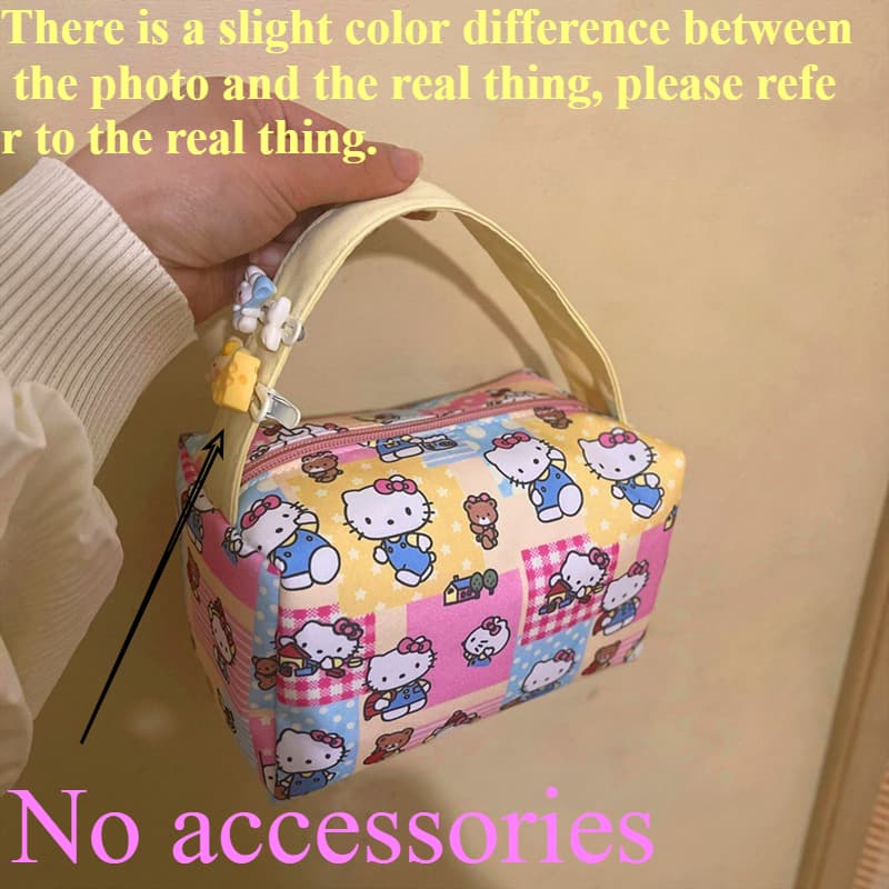TEMU Hello Kitty Cartoon Large-capacity Portable Makeup Bag, Cute Travel Toiletry And Skincare Organizer Pouch