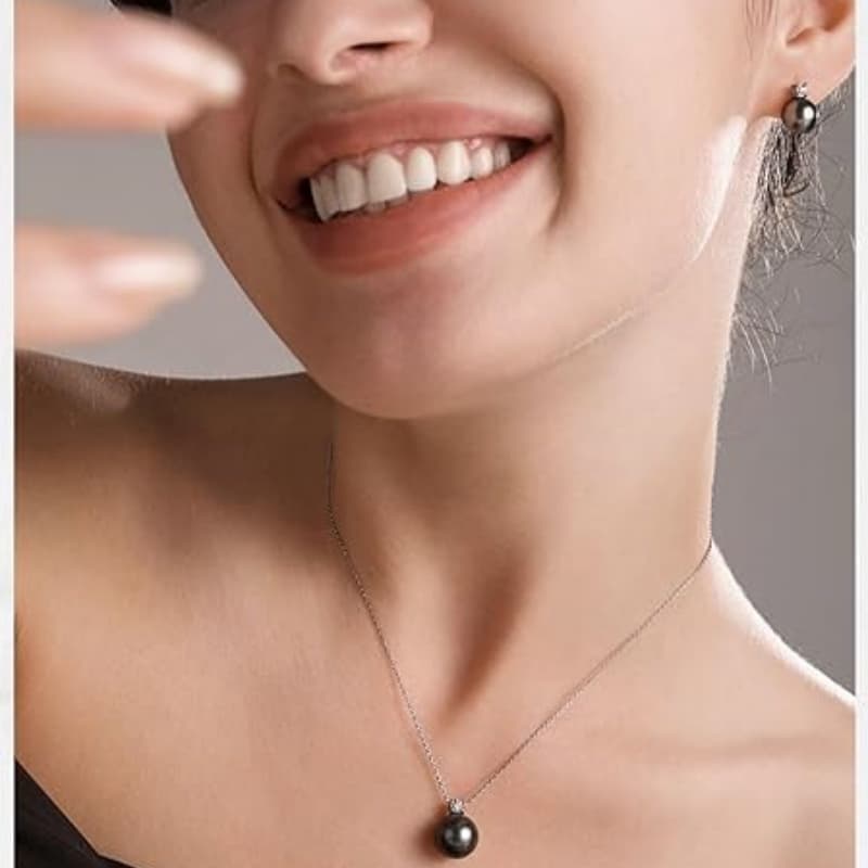 TEMU Round Sea Water Black Freshwater Freshwater Pearls Pendant Necklace 12-13mm, 18+2 Inches, Eternal , Emotional Guardian, Holiday Gift For And Relatives