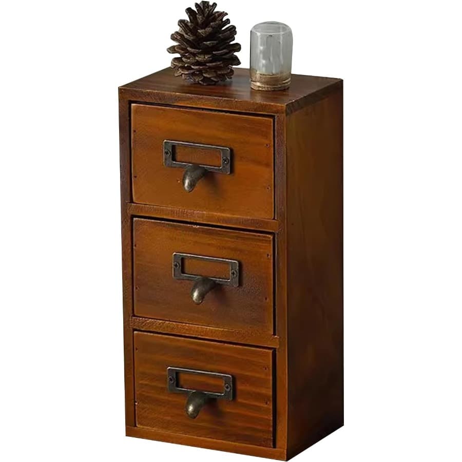TEMU 3-layer Wooden Retro Drawer Storage Box, Jewelry Storage Cabinet, A Modern And Easy Practical Multi- Storage Box For Room Decoration, With Metal Handles, Small And Convenient,