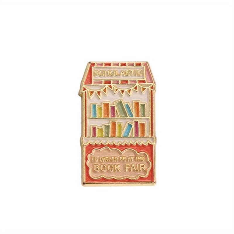 TEMU Vintage Enamel Brooch - Colorful Librarian-themed Pin, Ideal For Readers And Book Lovers, Golden- Alloy, Perfect Gift For Any Occasion,