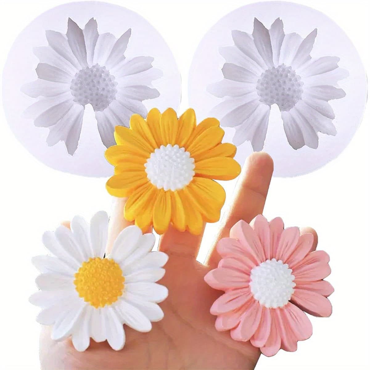 TEMU 2pcs 3d Daisy Flower Silicone Mold For Topper Decoration, Resin Candle, Diy Soap Wax, Epoxy Resin Concrete Casting, Polymer Clay Craft