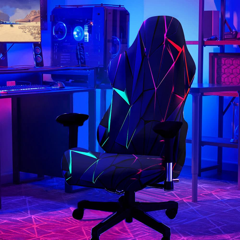 TEMU 1set Game Pattern Uv Blacklight Reactive Glowing Computer Game Chair Cover, Fabric With Elastic And Detachable Design Machine Washable. Suitable For Office, Bedroom And Game Chair Decoration