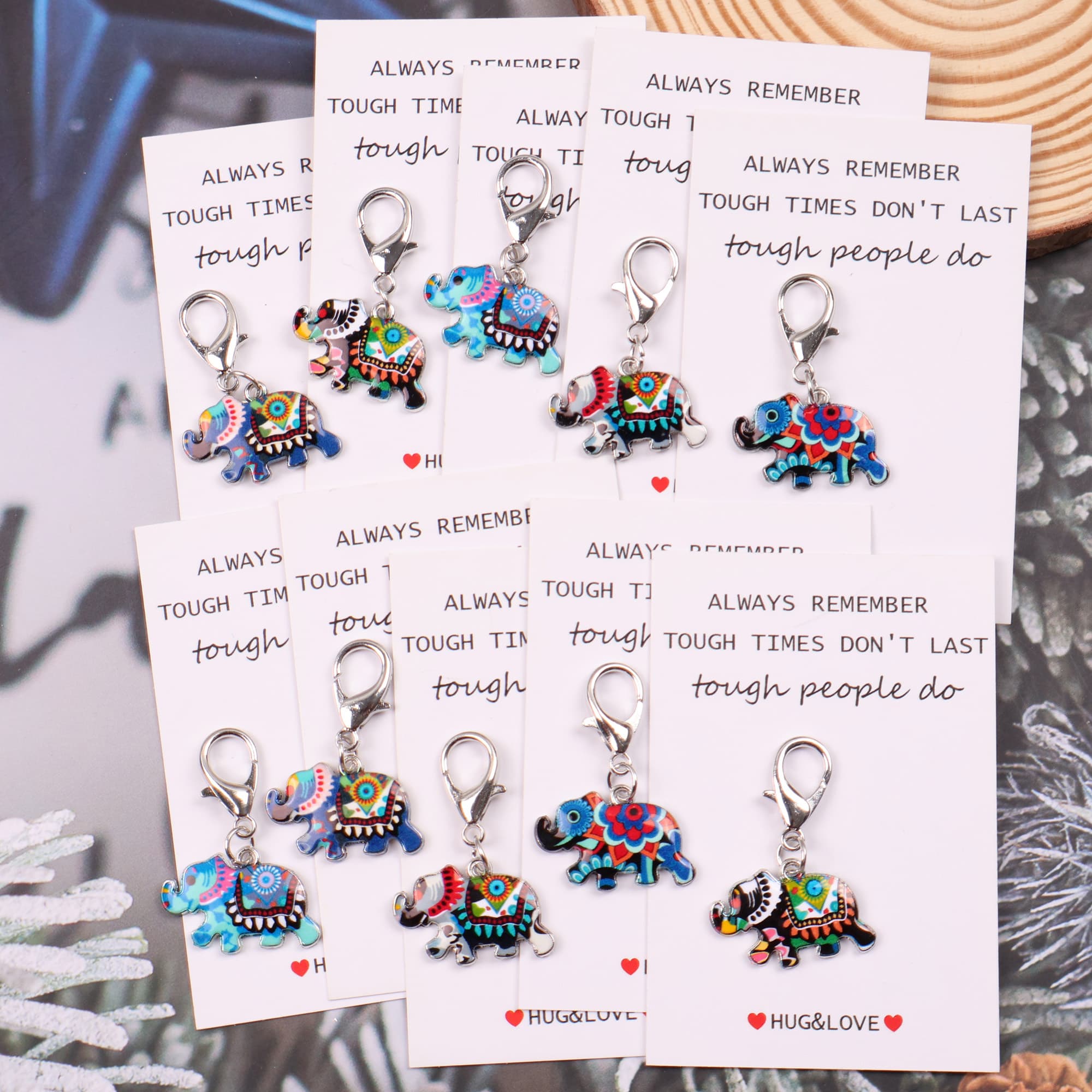 TEMU 5pcs, 10pcs Of Perfect Inspirational And Encouraging Pocket Hug Cards, With A Unique Elephant Keychain. " Remember Don't Last Tough People Do...." - Inspirational Friendship Elephant Gift Bag