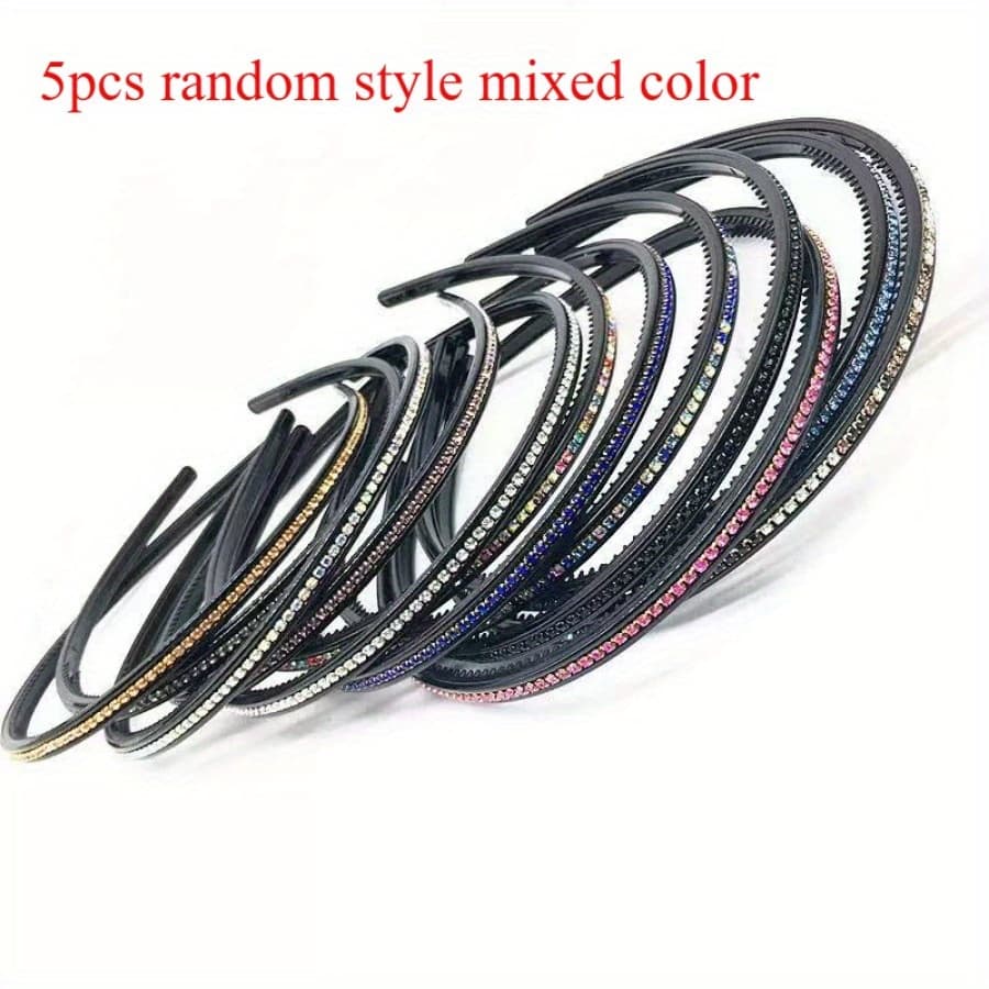 TEMU 5pcs Random Colors Of Elegant Headbands For Women And - Non-slip, Vintage Style Hair Additions With Sparkling Multicolored Rhinestones, Perfect For Styling And Face Washing