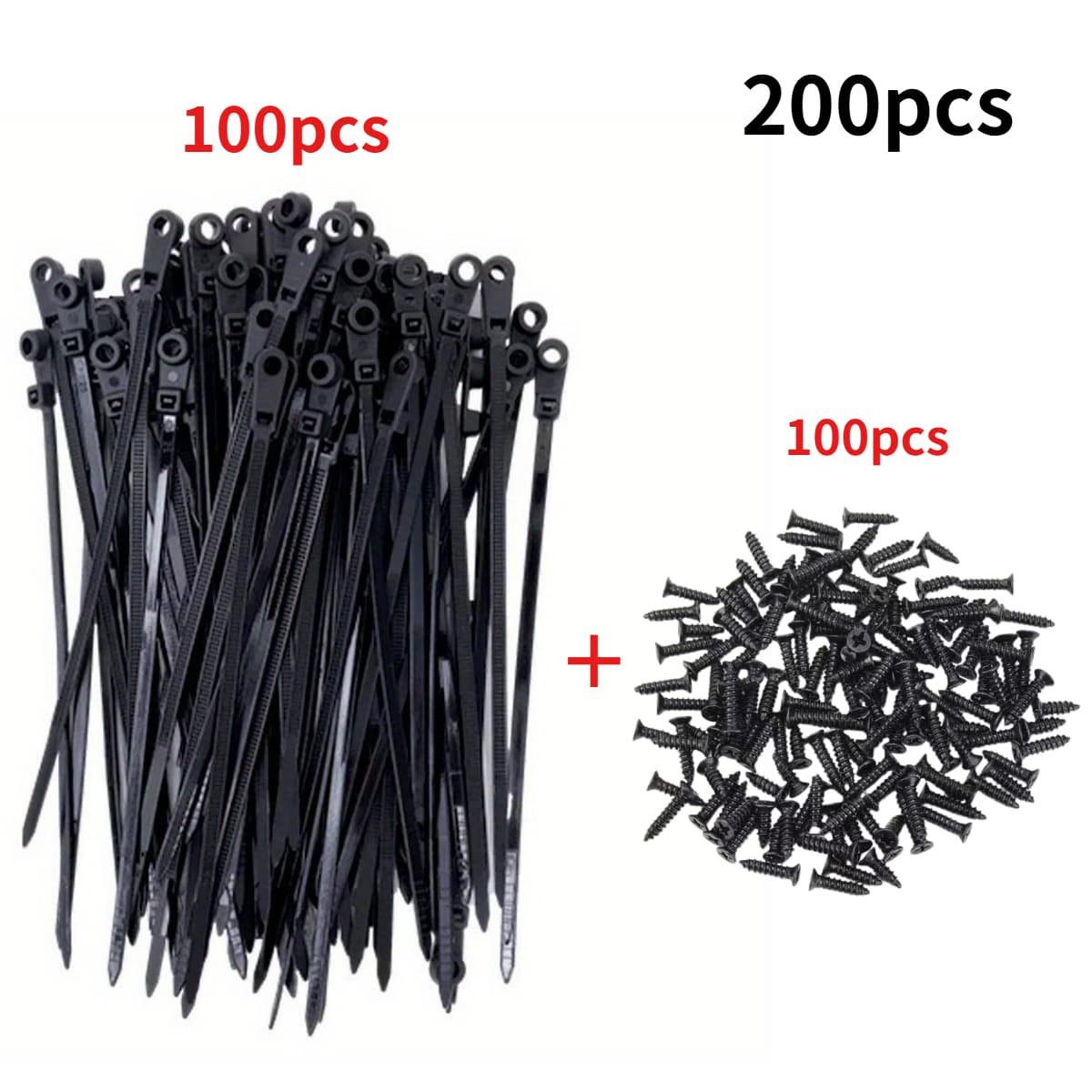 TEMU 200pcs Nylon Cable Tie Set, Including (100pcs Tie With Hole + 100pcs Screw) With Screw Mounting Hole, Thickened Self-locking Loop Tie, Office Cable Bundle Decorator