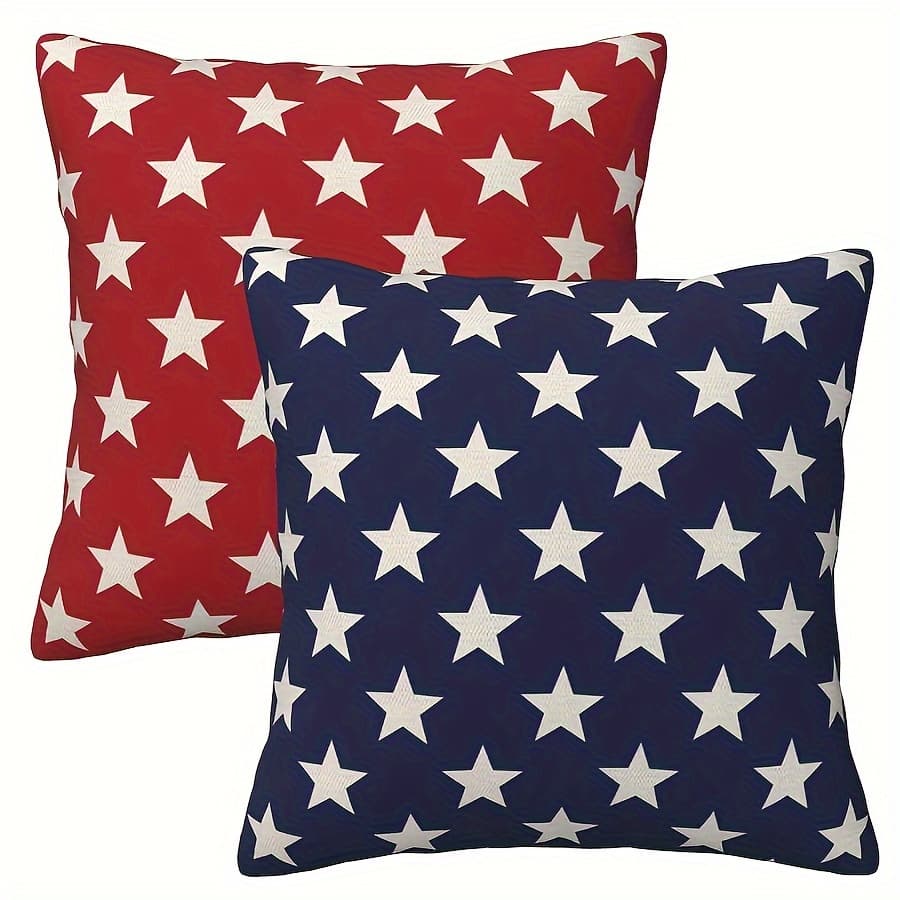 TEMU Set Of 2 Patriotic Pillow Covers For Featuring Red, White, And Designs. Ideal For And Memorial Day, Farmhouse-style Decorative Cushion Covers Are Suitable For Sofas And Outdoor Decor. In Sizes 1