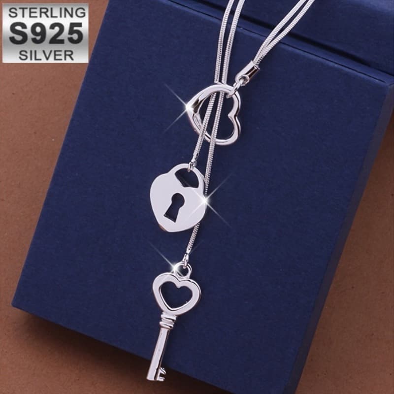 TEMU 925 Sterling Heart Pendant Necklace - , No Inlay, 925, Perfect For Gift And Holiday Celebration, Suitable For All