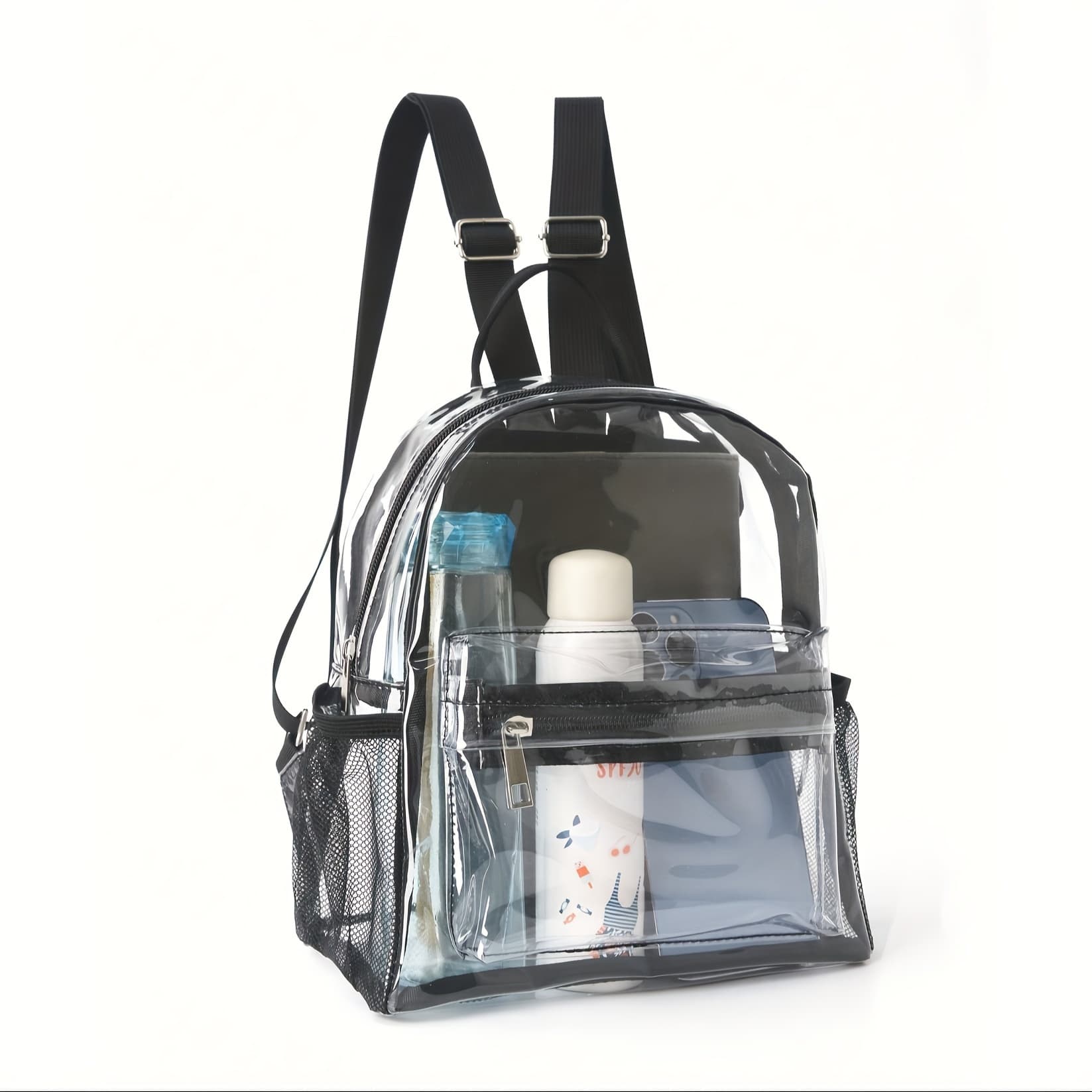TEMU Transparent Pvc Material Beach Backpack - Large Capacity Travel & Commute Bag, Suitable For Men And Women In Campus Outdoor Scenes