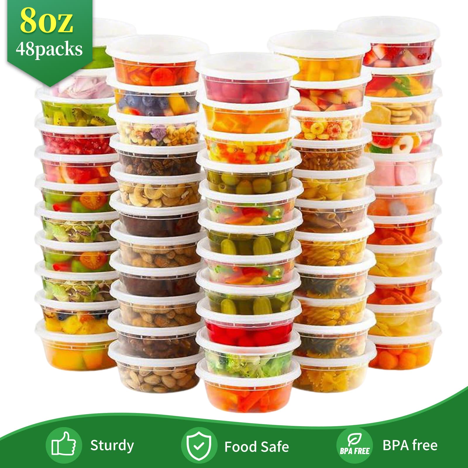 TEMU 48packs 8oz Bpa-free Durable Leakproof Containers With Lids Set - Microwave & Dishwasher & Freezer Safe Stackable Container, For Takeout Meal Preparation, Ready-to-eat Packaging Kit