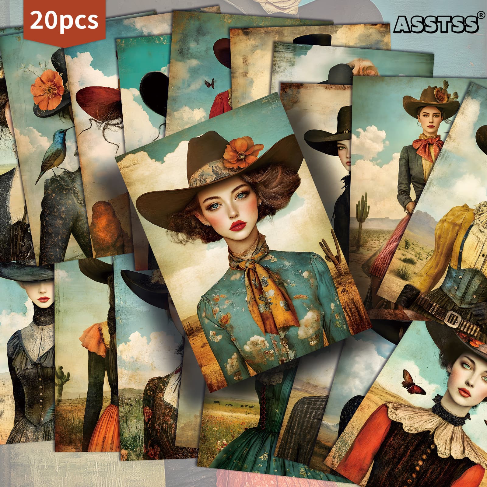 TEMU 20-pack Asstss Retro Western Cowboy Girl Pinup Cards - Vintage Junk Journal Paper With & Cowboy Art, 4x6 Collectible Scrapbooking Cards Suitable For Crafting, Western-themed Decorations