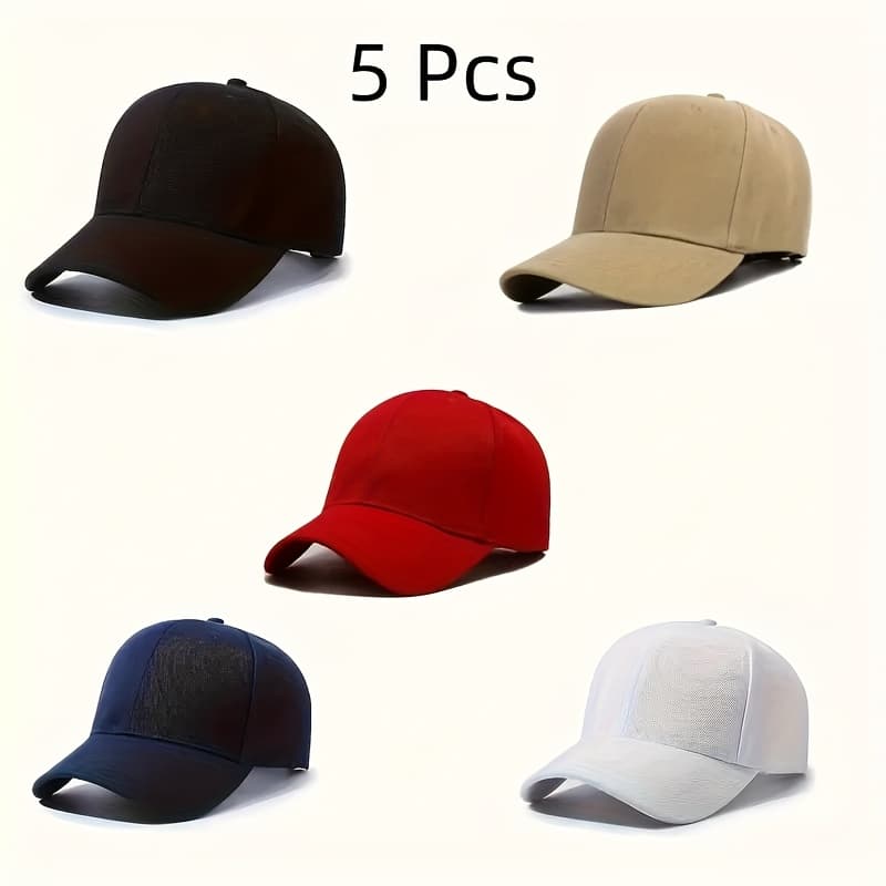 TEMU Set Of 5 Plain Baseball Caps Ideal For Outdoor Activities Made From Fiber