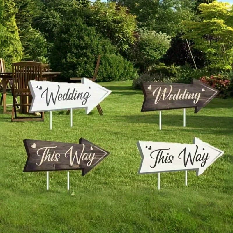 TEMU 4pcs/ Set Wedding Signs With Stakes, Large Welcome Sign With Stands, Suitable For Lawn Wedding Ceremony Reception Supplies Summer Birthday Gifts To School School Supplies Room Decor