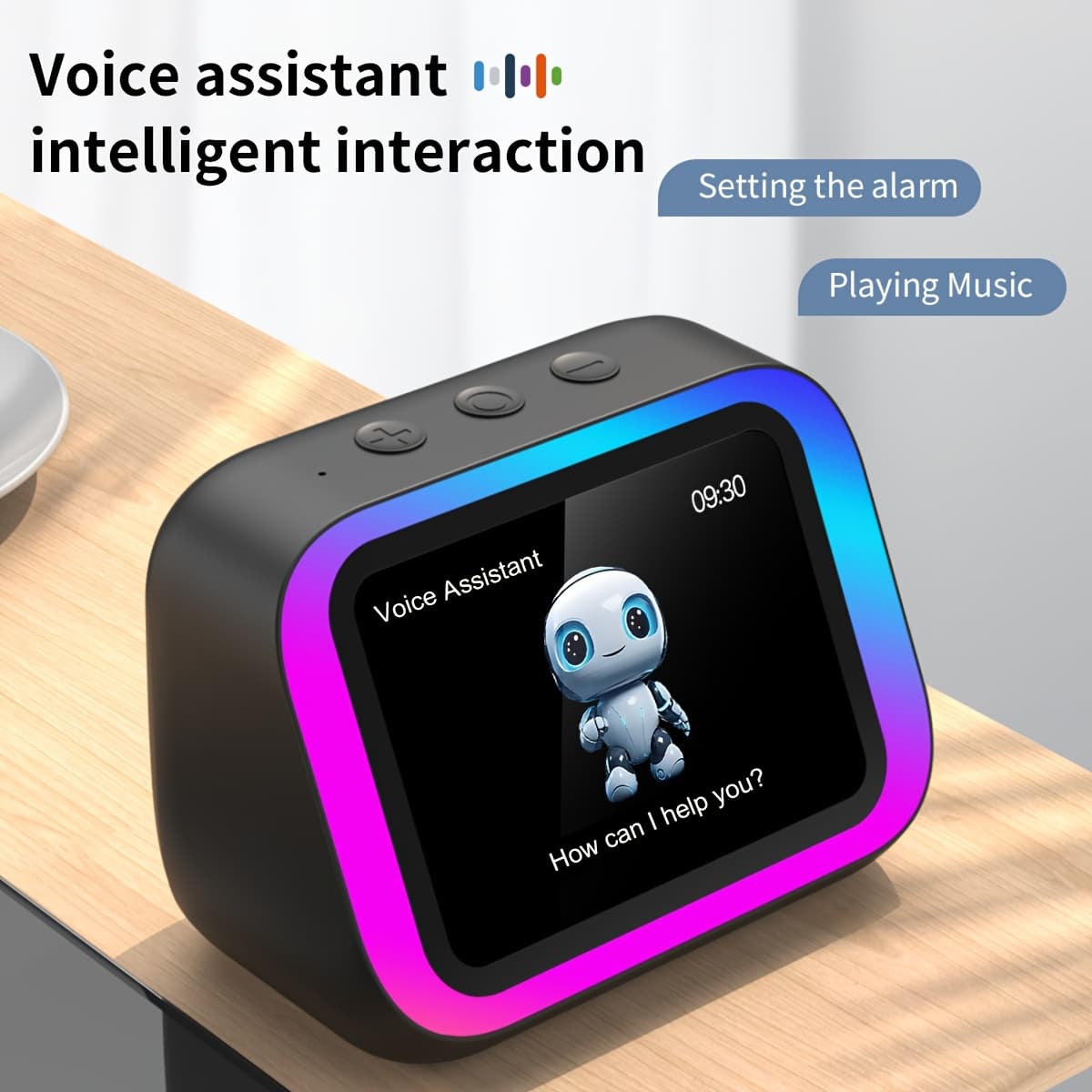 TEMU Ai Smart Speaker Alarm Clock With Stereo, Wireless Speaker, Lights & Smart Display - , Call Function, 2500mah Battery, Portable Bedside Digital Clock-portable Wireless Bt Speaker