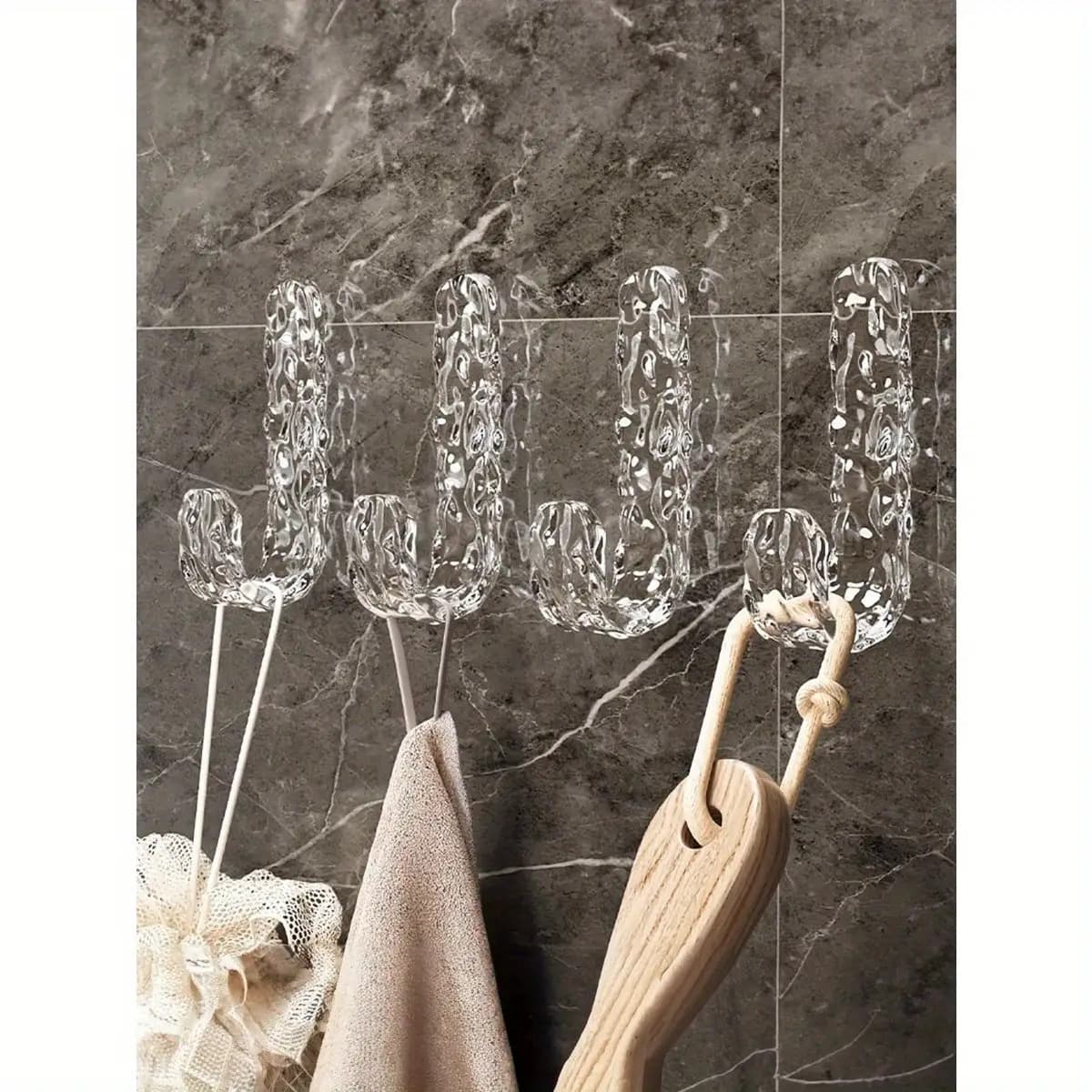 TEMU 4 Contemporary Adhesive Hooks - For Drilling, Easy To Set Up, Plastic Hooks For Towels And Additions, Ideal For Bathrooms, Kitchens, And - Chic Wall-mounted , Bathroom Essentials | Sleek Hooks