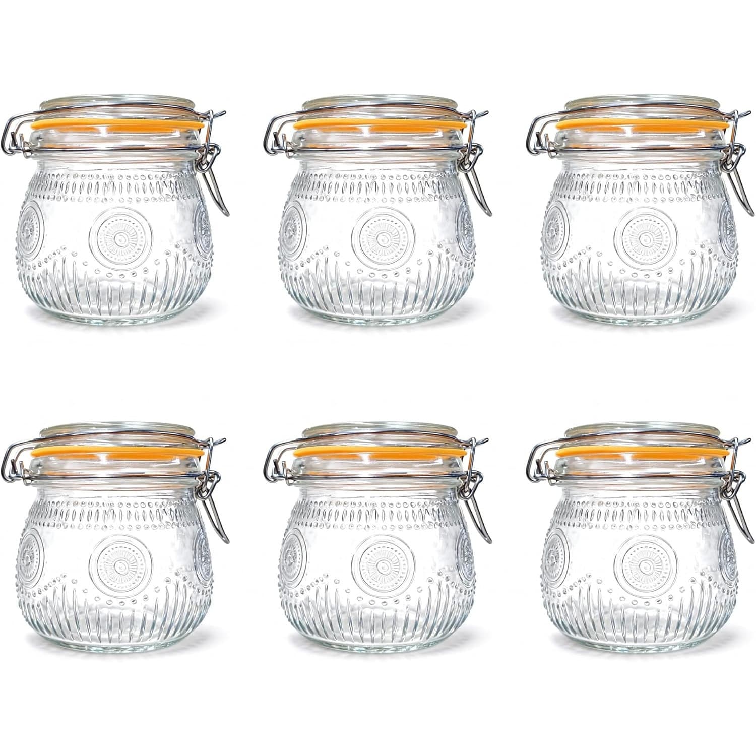 TEMU 6 Pack Wide Mouth Vintage Mason Jars With Airtight Lid 16oz | Canister Quart Jars For Kitchen Storage - For Coffee, Sugar, Beans |, Closure, Round Shape, Multipurpose Use By & Sol