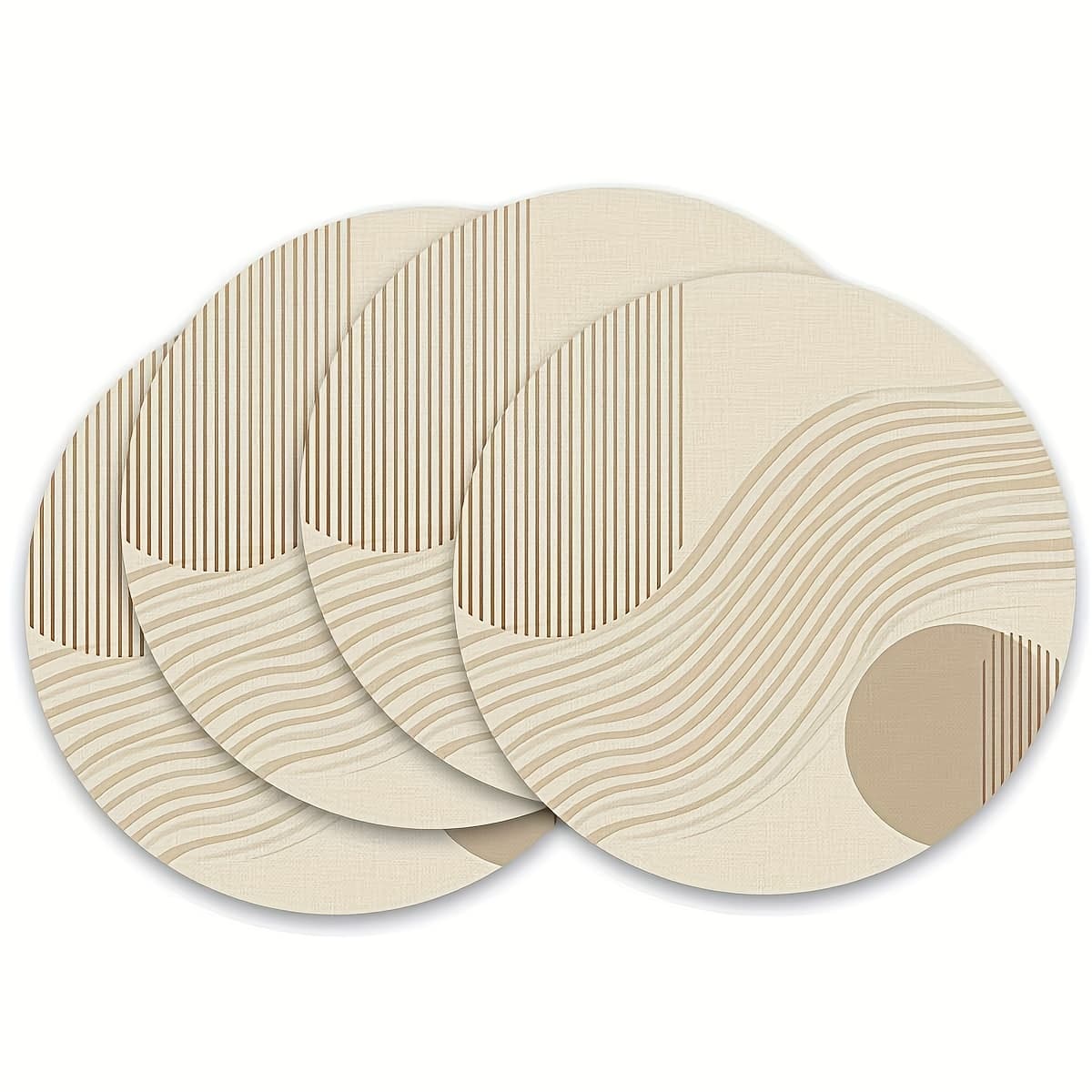 TEMU 4pcs (15 X 15 Inches) Round Placemats -- Featuring Modern Geometric , Stylish And Minimalist, Perfect For Home Kitchen Dining Table Additions, Heat-resistant And, Suitable For Family, Restaurant