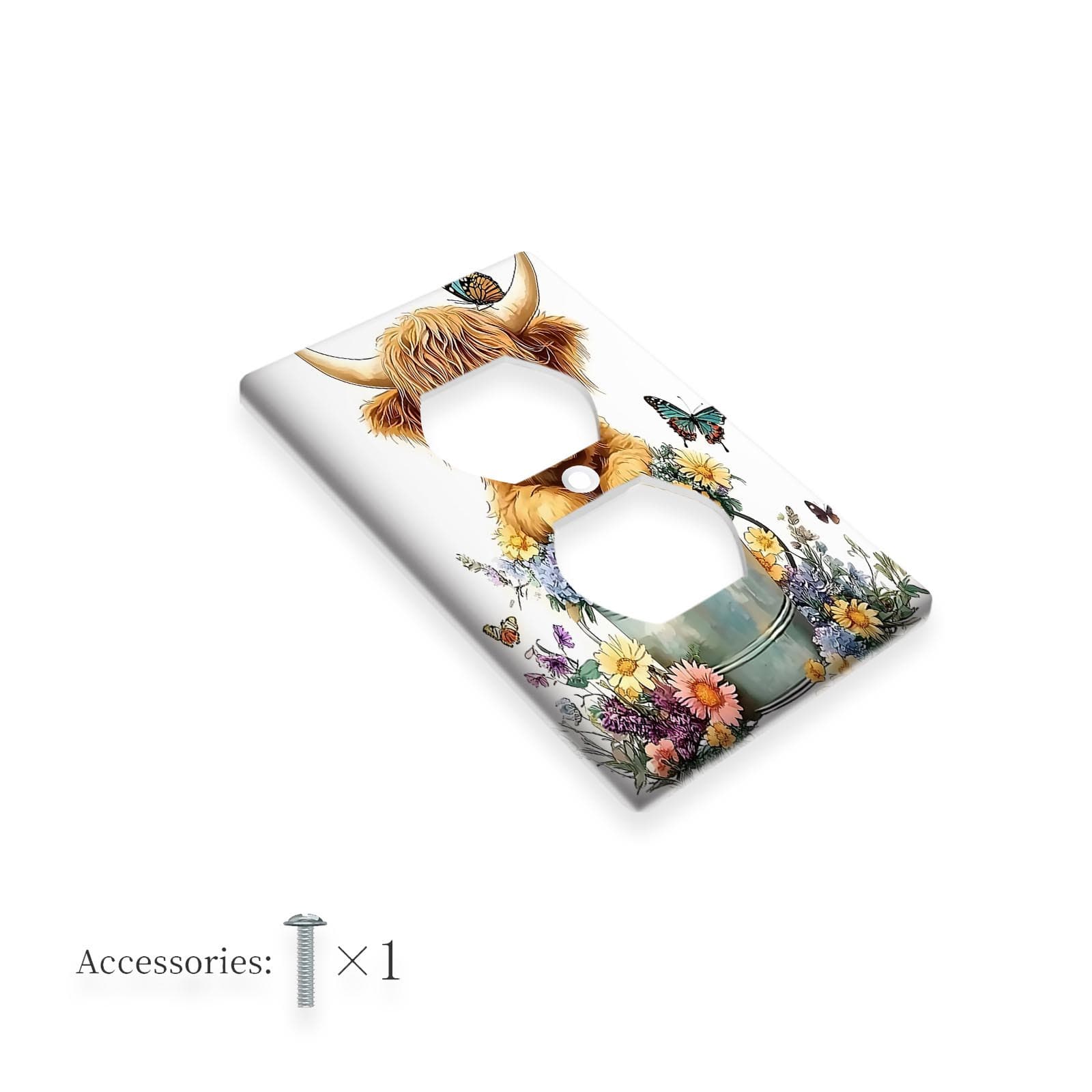 TEMU 1pc 1gang/2gang Adorable Floral Cow Wall Plate Decorative Light Switch Cover For Socket Outlets Suitable For Indoor And Outdoor Use In Bedrooms, Kitchens, And Bathrooms