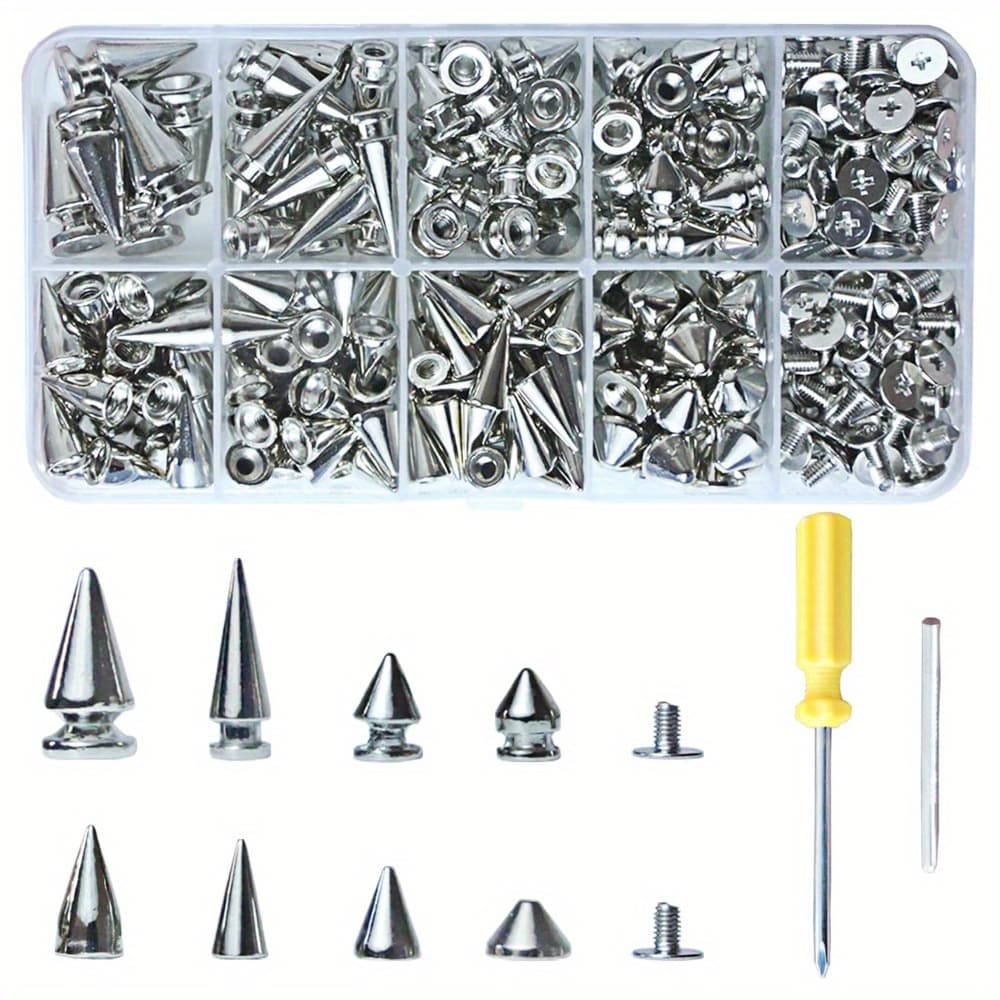TEMU 354 Sets Punk Kit, 8 Sizes Cone Spikes, Metal Tree Spikes Studs For Leathercraft And Punk Style Clothing Additions Craft Decoration